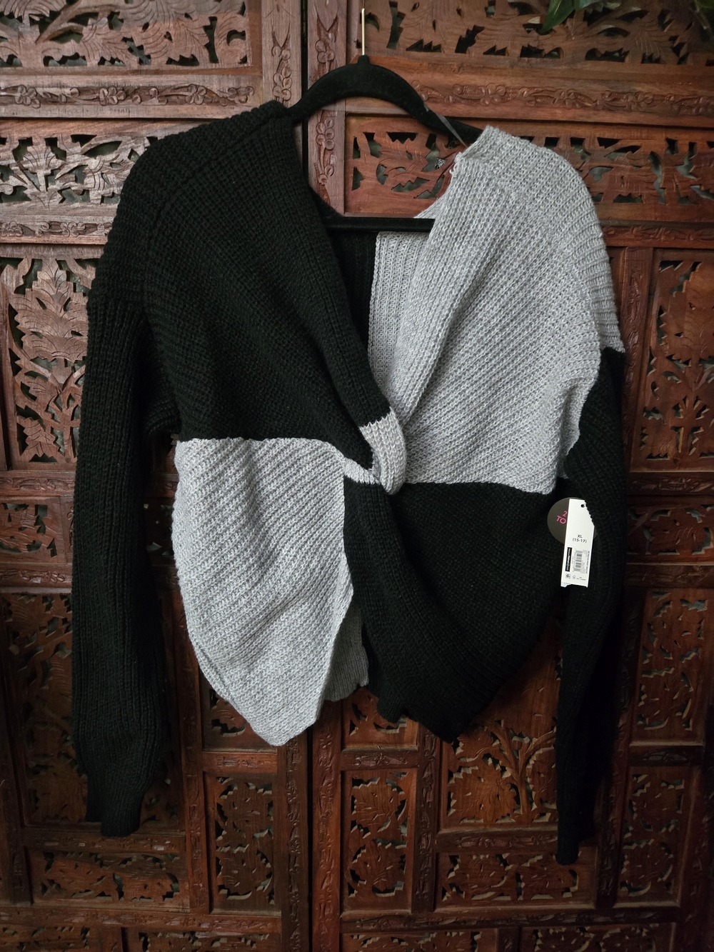 Two-Tone Black & Light Gray Knit Women's Sweater